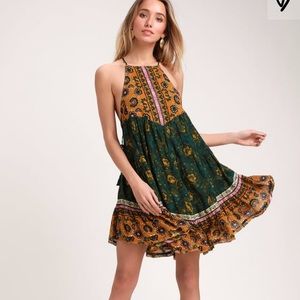 Free People Green Multi Print Slip Dress
